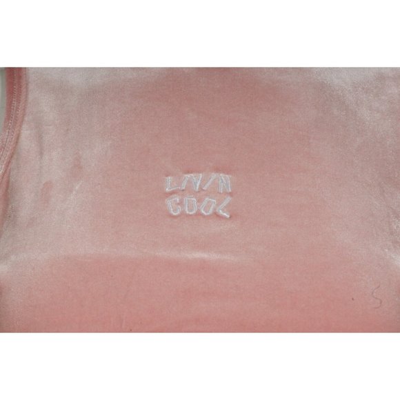 Livin Cool Womens Logo Tank Top Medium Pink White Velour Mock Neck Sleeveless - Picture 2 of 8